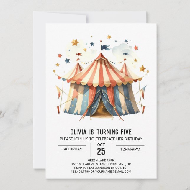 Convites Pastel Happy Whimsy Circus Birthday (Frente)