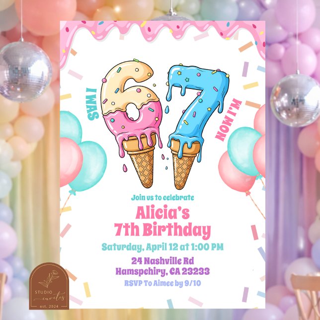 Convites Pastel Ice Cream 67 Girl Birthday party  (Criador carregado)