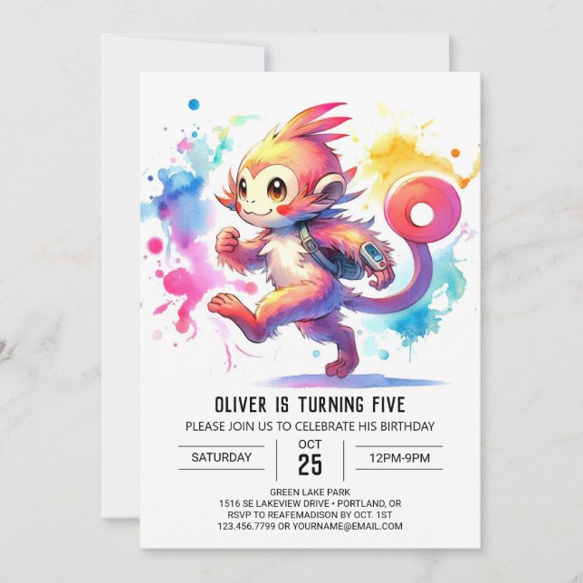 Convites Pastel Joyful Monkey Aniversário (Frente)