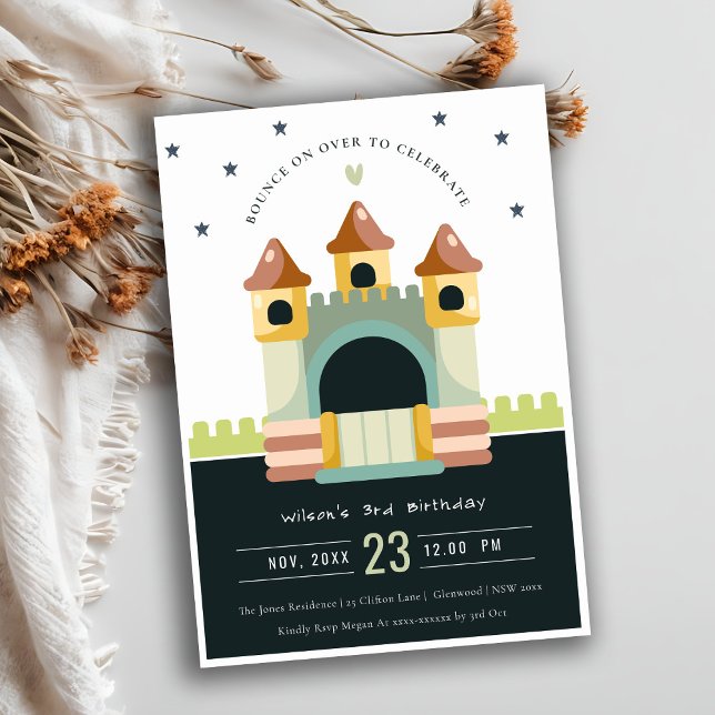 Convites Pastel Jumping Castle Jump & Play Aniversário de c (Criador carregado)
