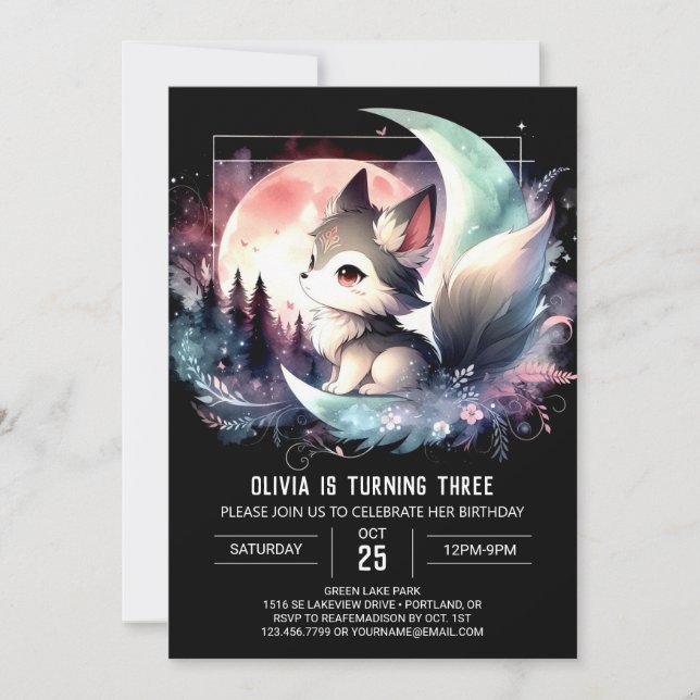 Convites Pastel Jungle Wolf Birthday (Frente)