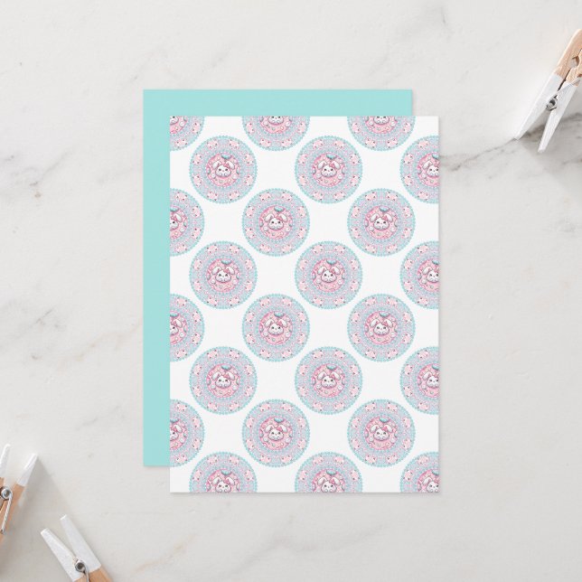 Convites Pastel Kawaii Bunny Dot Mandala (Frente/Verso In Situ)