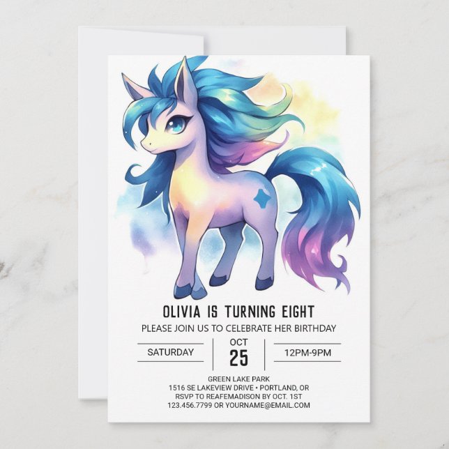 Convites Pastel Kids Horse Birthday (Frente)