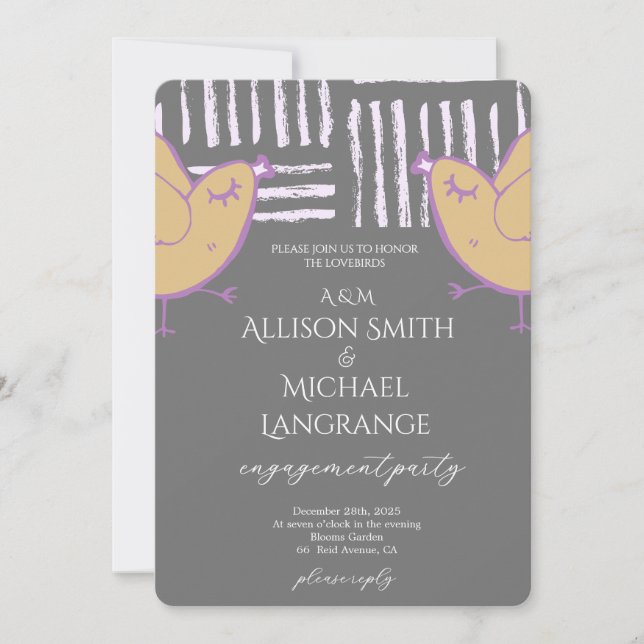 Convites Pastel Lovebirds Engagement Party (Frente)