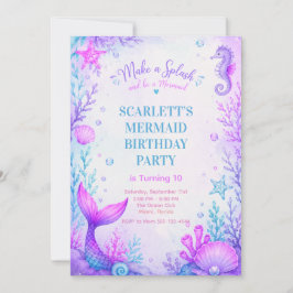 Convites Pastel Mermaid Birthday Invitation Purple