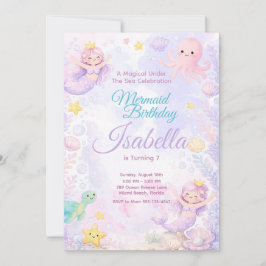 Convites Pastel Mermaid Birthday Invitation Under The Sea 