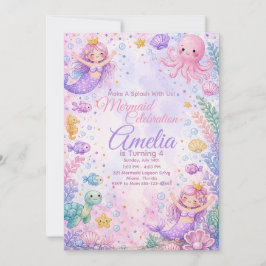 Convites Pastel Mermaid Celebration Invitation Editable