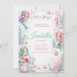 Convites Pastel Mermaid Coral Garden Birthday