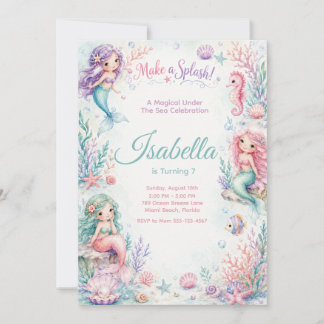 Convites Pastel Mermaid Coral Garden Birthday