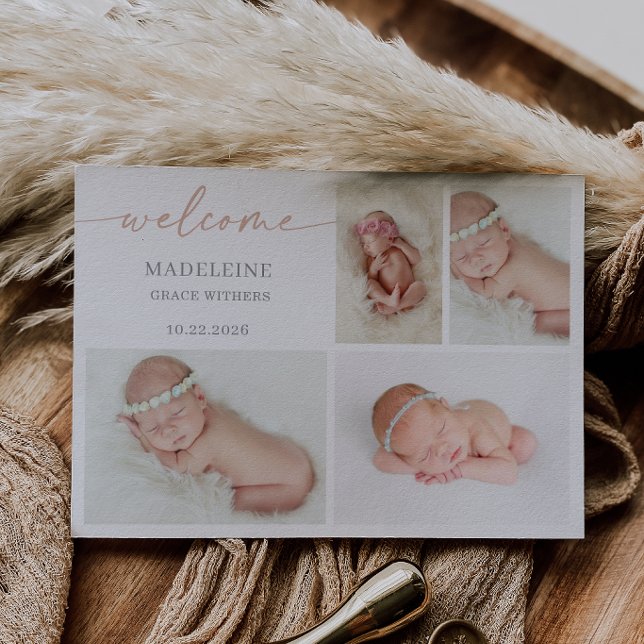 Convites Pastel Minimalist Photo Collage Baby Welcome Card (Criador carregado)
