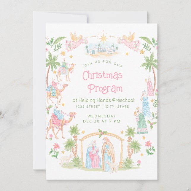 Convites Pastel Nativity Christmas Program | Preschool (Frente)
