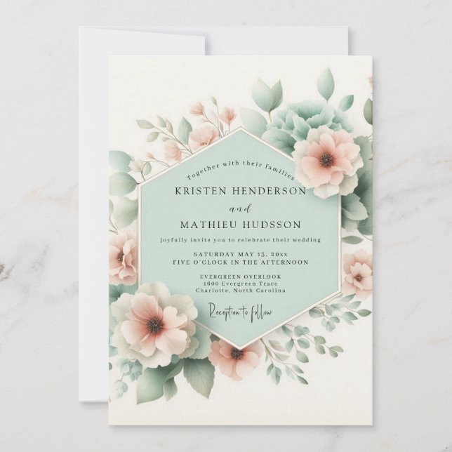 Convites Pastel Peach Floral Whimsy Wedding (Frente)