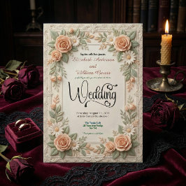 Convites Pastel Peach & Sage Green Floral Garden Wedding