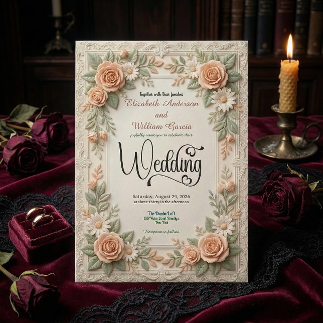 Convites Pastel Peach & Sage Green Floral Garden Wedding (Criador carregado)