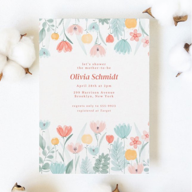 Convites Pastel Peach Watercolor Chá de fraldas (Criador carregado)