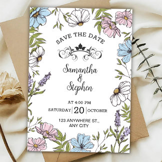 Convites Pastel Pink and Green and Blue Save The Date