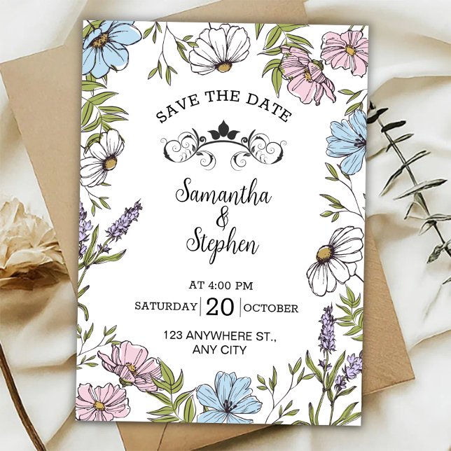 Convites Pastel Pink and Green and Blue Save The Date  (Criador carregado)