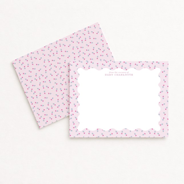 Convites Pastel Pink Baby Floral Wavy Border Note Card (Criador carregado)