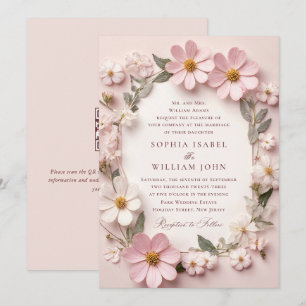 Convites Pastel Pink Blush Boho Wildflower Código QR de Cas