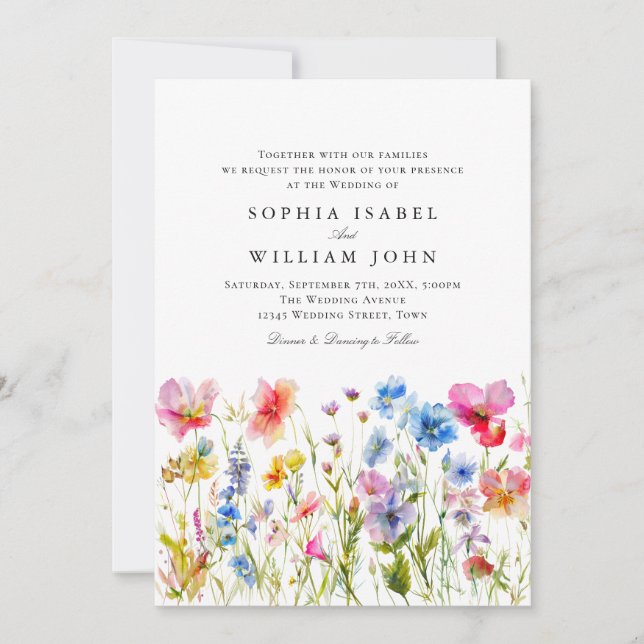 Convites Pastel Pink Boho Wildflower Casamento Código QR Fo (Frente)