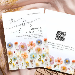 Convites Pastel Pink Boho Wildflower Código QR de Casamento