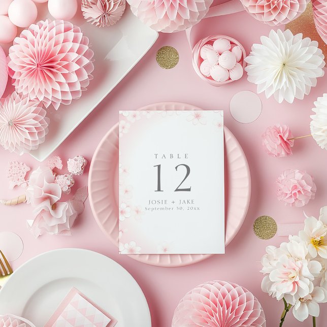 Convites Pastel Pink Cherry Blossom Número da mesa de casam (Gentle Pastel Pink Cherry Blossom wedding reception meal Table Number Cards. )