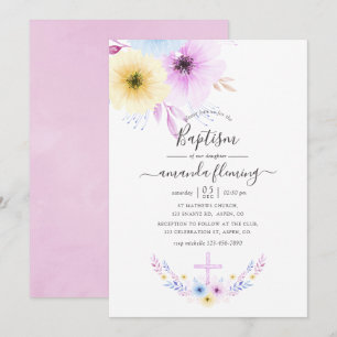 Convites Pastel Pink e Blue Floral Baptism