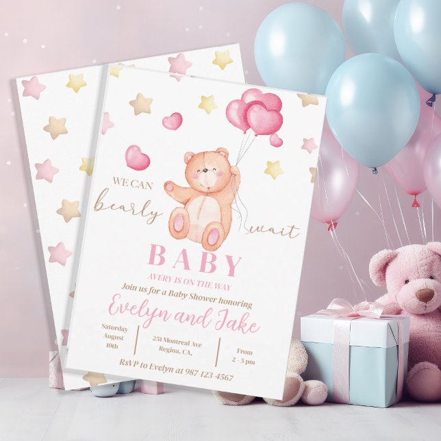 Convites Pastel Pink Girl's que podemos esperar Chá de fral (Criador carregado)