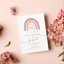 Convites Pastel Pink Rainbow Boho Primeiro Aniversário para