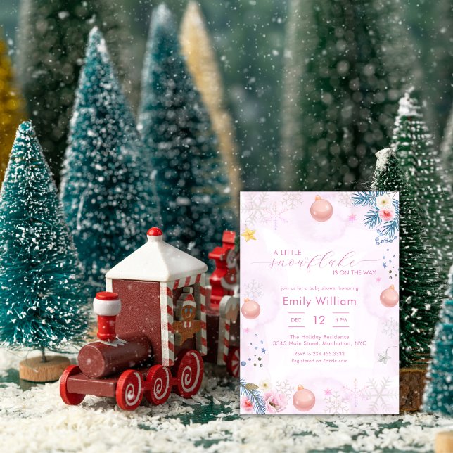 Convites Pastel Pink Snowflake Floral Winter Baby Shower (Pastel Pink Snowflake Floral Winter Baby Shower Invitation)