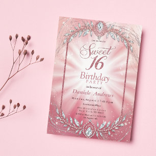 Convites Pastel Pink Sparkly Diamond Doce Dezesseis