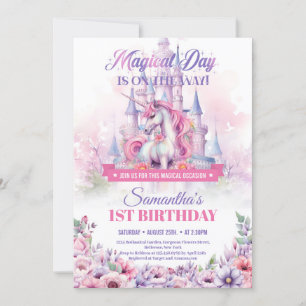 Convites Pastel Pink Unicorn e primeiro aniversario do Cast