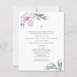 Convites Pastel Pink Watercolor Florals Gira Batismo