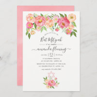 Pastel Pink Watercolor Peonies Bat Mitzvah