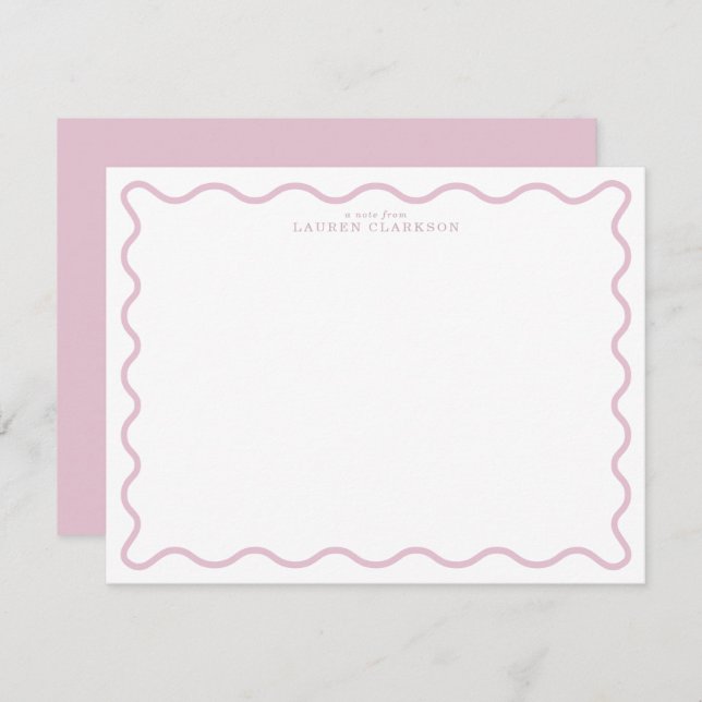 Convites pastel pink wavy border note card (Frente/Verso)