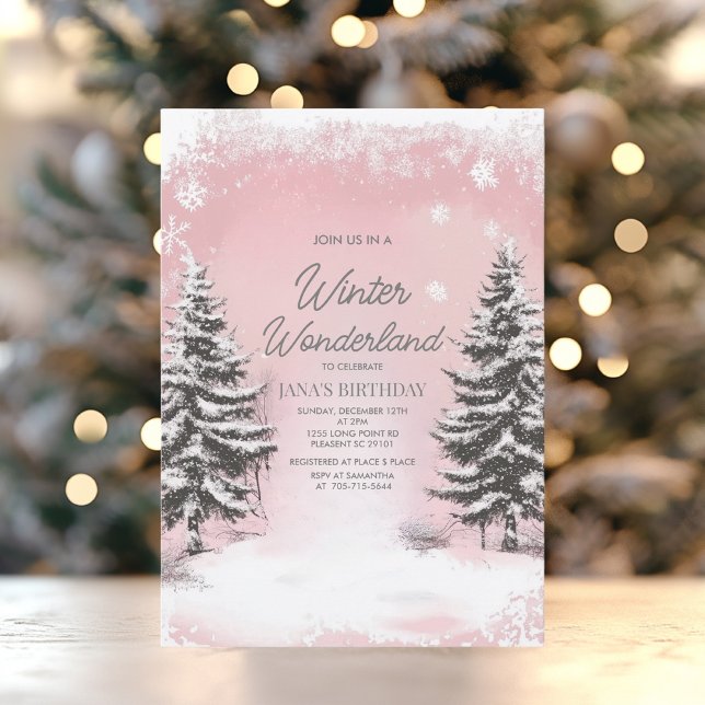Convites Pastel Pink Winter Wonderland Birthday Party (Criador carregado)