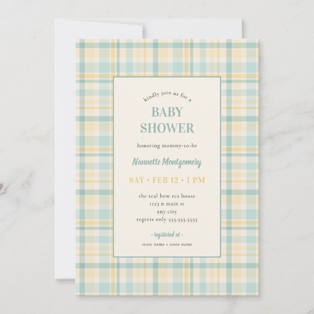 Convites Pastel Plaid Baby Shower Invitation (Frente)