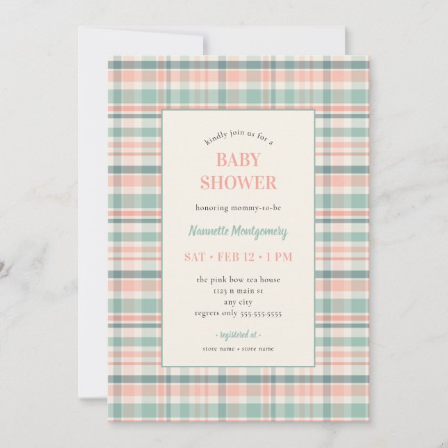 Convites Pastel Plaid Baby Shower Invitation (Frente)