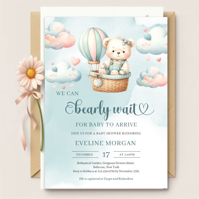 Convites Pastel, podemos esperar chá de fraldas (Pastel colors we can bearly wait girl baby shower invitation )