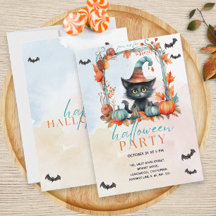 Convites Pastel Pumpkin Patch Black Cat Halloween