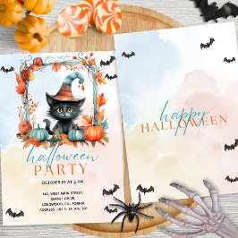 Convites Pastel Pumpkin Patch Black Cat Halloween