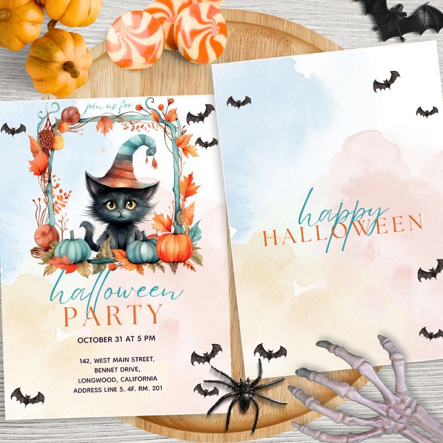 Convites Pastel Pumpkin Patch Black Cat Halloween (Criador carregado)