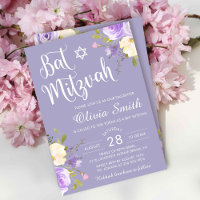 Pastel Purple Floral White Script Bat Mitzvah