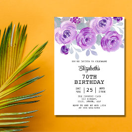Convites Pastel Purple Rosa Floral Greenery 70 de Aniversár