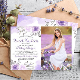 Convites Pastel Purple Rosa Garden Sweet 16 Foto de Anivers