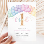 Convites Pastel Rainbow Balloon Arch Party - primeiro anive<br><div class="desc">Pastel Rainbow Balloon Garland - Um belo convite de primeiro aniversario para sua festa de aniversário de meninas. Nosso design apresenta detalhes da oscilação do balão de aquarela e da brilha do ouro.</div>