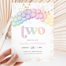 Convites Pastel Rainbow Balloon Arch Party - segundo aniver