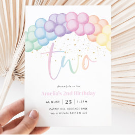 Convites Pastel Rainbow Balloon Arch Party - segundo aniver