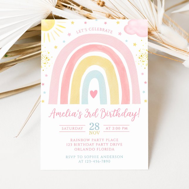 Convites Pastel Rainbow Birthday Invitation (Criador carregado)