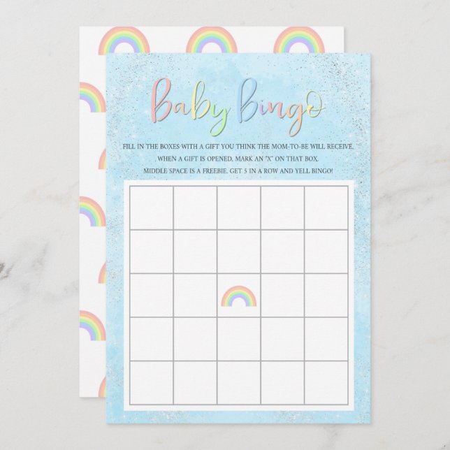 Convites Pastel Rainbow & Clouds Baby Bingo (Frente/Verso)